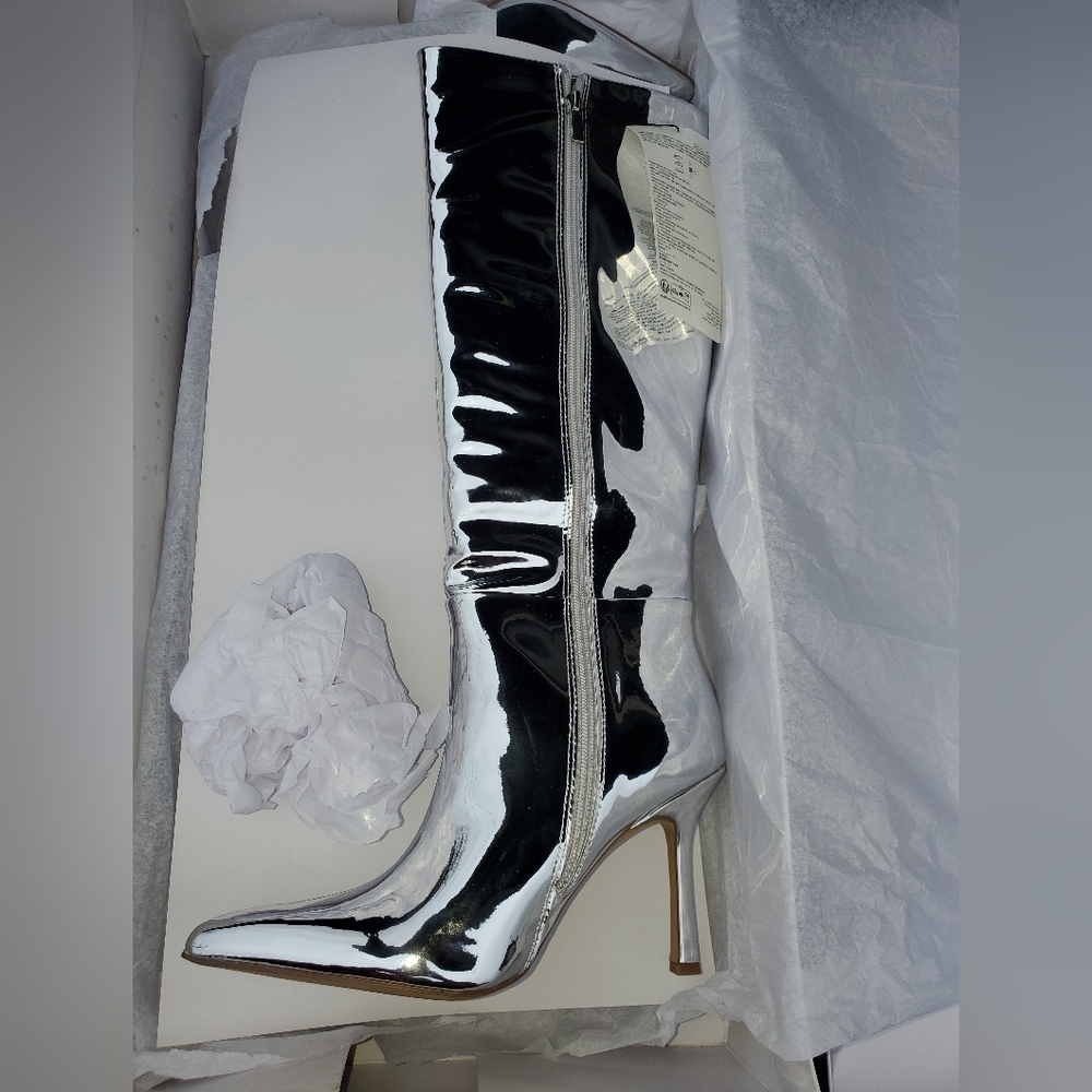 The Drop Women's Gemini Tall Heeled Boot Silver Mirror Sz: 7 NWT - Picture 7 of 11